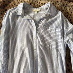 beachlunchlounge Sky Blue and White Striped Button-Down Shirt